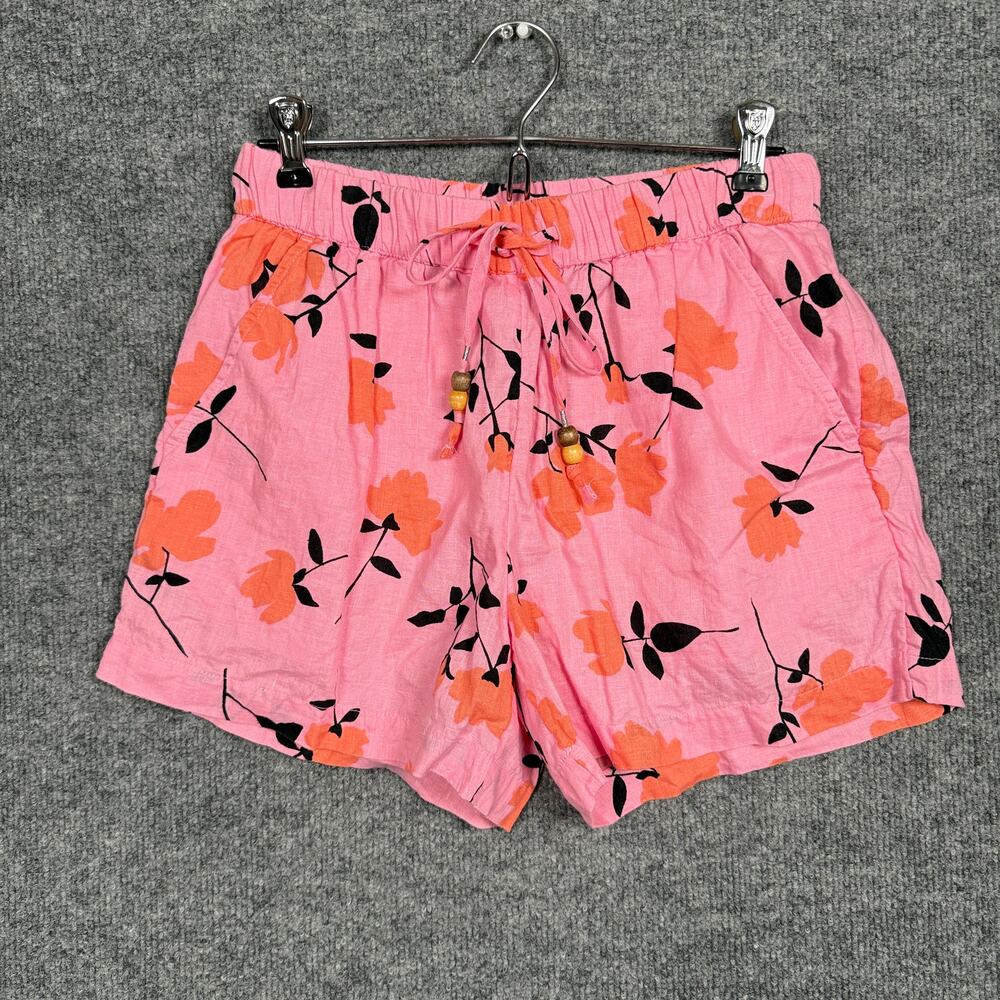 Cynthia Rowley Size Small Linen Shorts Pink Floral Drawstring With Beads Pockets